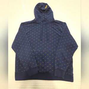 Nike Hoodie Sweatshirt Mens Large Blue Gold Hoodie Swoosh All Over Print Logo